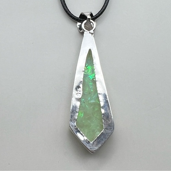 New Opalite Dichroic Acrylic Silver Overlay Pendant Necklace with Cord - Picture 5 of 6